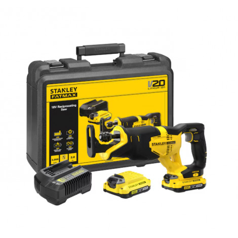 Stanley | 18V V20 Reciprocating Saw - 2 x 2.0Ah Kitbox | SFMCS300D2K-QW | 18 V