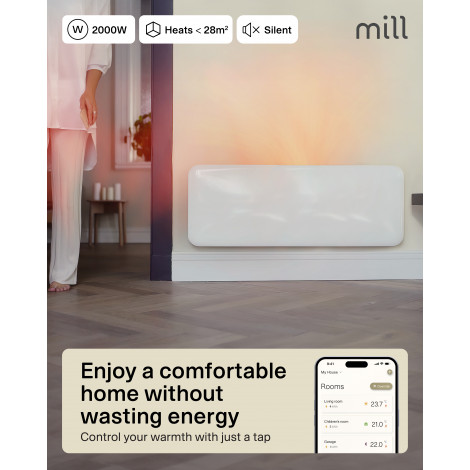 Mill Invisible Smart WiFi Heater | PA2000WIFI4 | Panel Heater | 2000 W | Suitable for rooms up to 24-28 m | White | IPX4