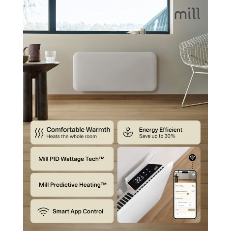 Mill Invisible Smart WiFi Heater | PA2000WIFI4 | Panel Heater | 2000 W | Suitable for rooms up to 24-28 m | White | IPX4