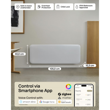 Mill Invisible Smart WiFi Heater | PA2000WIFI4 | Panel Heater | 2000 W | Suitable for rooms up to 24-28 m | White | IPX4