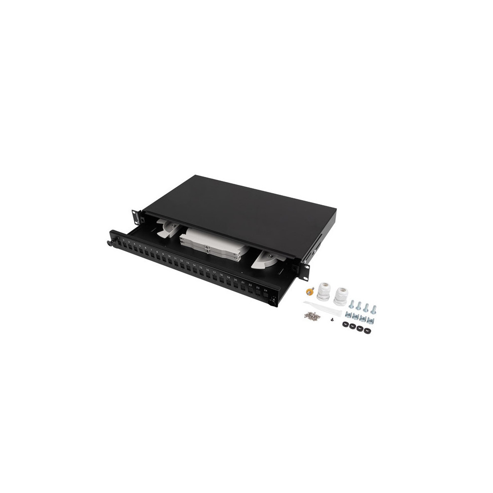 Lanberg Rackmount 19" 1U Fiber Patch panel 24xSC Simplex/24XLC Duplex Black + Accessories | Lanberg