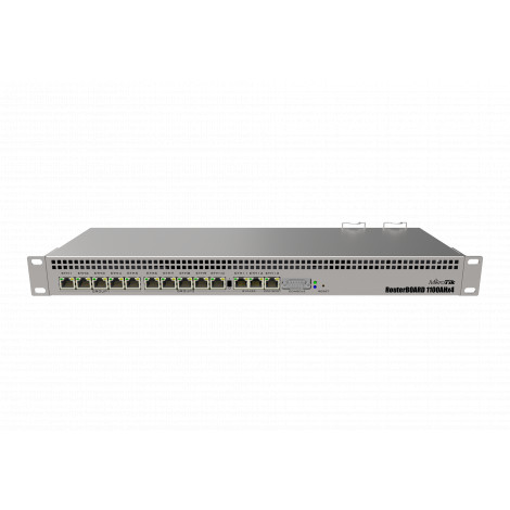 Mikrotik Wired Ethernet Router RB1100x4, 1U Rackmount, Quad core 1.4GHz CPU, 1 GB RAM, 128 MB, 13xGigabit LAN, 1xSerial console 