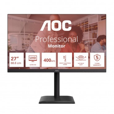 AOC U27E4CV | 27 " | IPS | UHD | 16:9 | 60 Hz | 4 ms | 3840 x 2160 pixels | 400 cd/m | HDMI ports quantity 2 | Black
