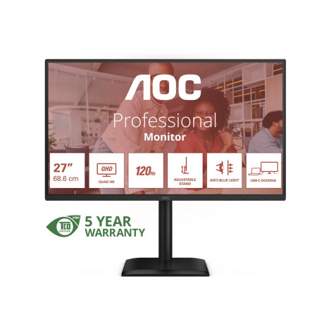 AOC Q27E4CV | 27 " | IPS | QHD | 16:9 | 120 Hz | 4 ms | 2560 x 1440 pixels | 350 cd/m | HDMI ports quantity 1 | Black