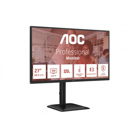 AOC Q27E4CV | 27 " | IPS | QHD | 16:9 | 120 Hz | 4 ms | 2560 x 1440 pixels | 350 cd/m | HDMI ports quantity 1 | Black