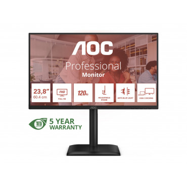 AOC 24E4CV | 23.8 " | IPS | FHD | 16:9 | 120 Hz | 4 ms | 1920 x 1080 pixels | 300 cd/m | Black