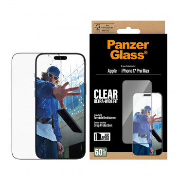 PanzerGlass Screen protector | Apple | iPhone 17 Pro Max | Glass | Transparent | Ultra-Wide Fit w. EasyAligner