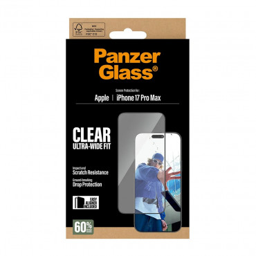 PanzerGlass Screen protector | Apple | iPhone 17 Pro Max | Glass | Transparent | Ultra-Wide Fit w. EasyAligner