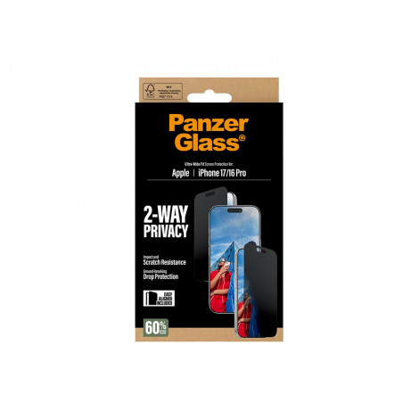 PanzerGlass Screen protector | Apple | iPhone 17/iPhone 16 Pro | Tempered Glass | Transparent | Ultra-Wide Fit w. EasyAligner