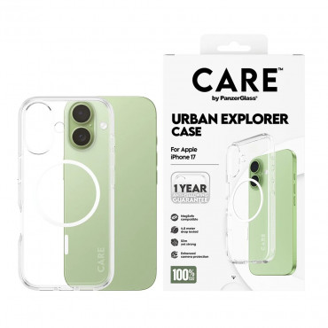 PanzerGlass Flagship Case | Back cover | Apple | iPhone 17 | Recycled plastic | Transparent | Urban Explorer w. White MagSafe