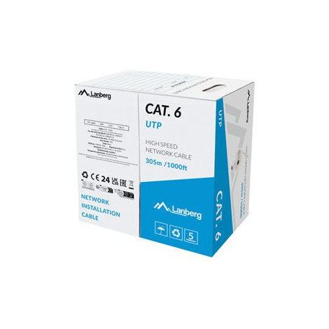 Lanberg | LAN Cable Cat.6 305M Solid CCA Grey Fluke Passed | LCU6-15CC-0305-S