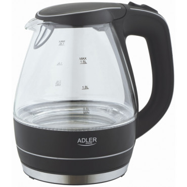 Kettle | Adler | Kettle | AD 1224 | Standard | 2000 W | 1.5 L | Glass | 360 rotational base | Black