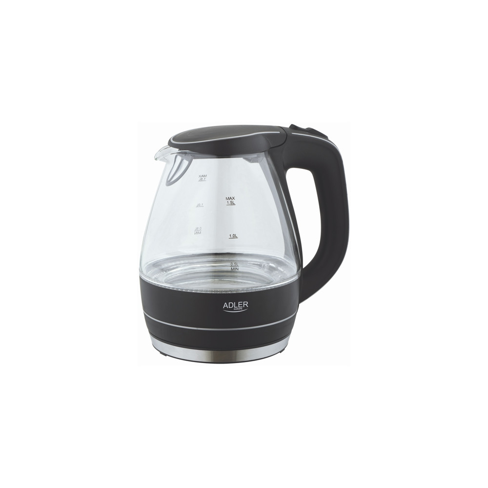 Kettle | Adler | Kettle | AD 1224 | Standard | 2000 W | 1.5 L | Glass | 360 rotational base | Black