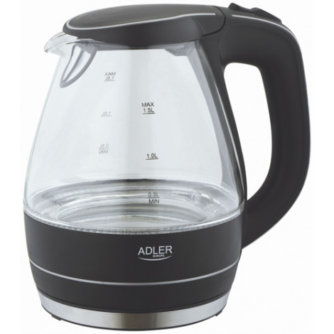 Kettle | Adler | Kettle | AD 1224 | Standard | 2000 W | 1.5 L | Glass | 360 rotational base | Black
