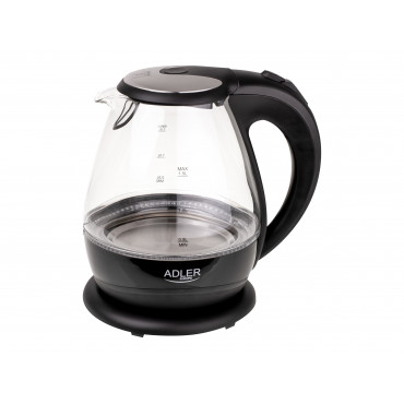 Kettle | Adler | Kettle | AD 1224 | Standard | 2000 W | 1.5 L | Glass | 360 rotational base | Black
