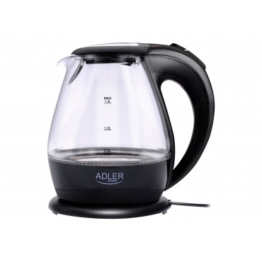 Kettle | Adler | Kettle | AD 1224 | Standard | 2000 W | 1.5 L | Glass | 360 rotational base | Black
