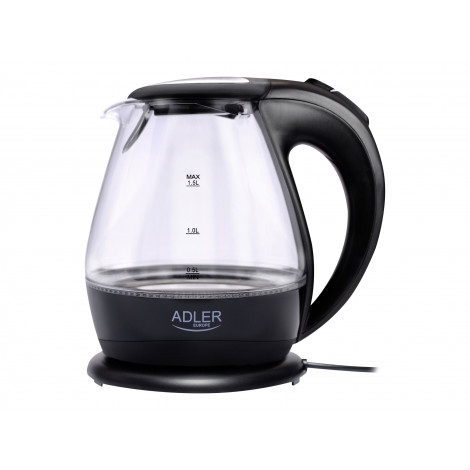 Kettle | Adler | Kettle | AD 1224 | Standard | 2000 W | 1.5 L | Glass | 360 rotational base | Black