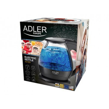 Kettle | Adler | Kettle | AD 1224 | Standard | 2000 W | 1.5 L | Glass | 360 rotational base | Black