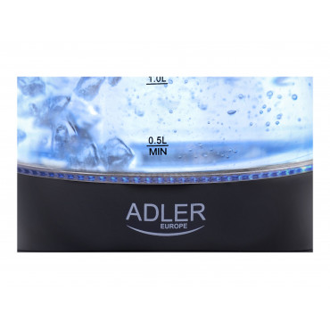 Kettle | Adler | Kettle | AD 1224 | Standard | 2000 W | 1.5 L | Glass | 360 rotational base | Black