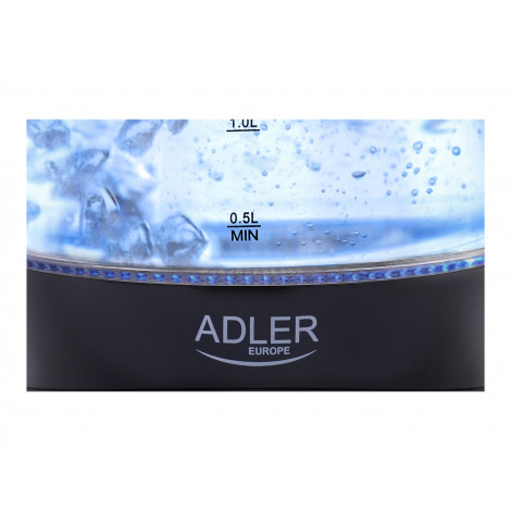 Kettle | Adler | Kettle | AD 1224 | Standard | 2000 W | 1.5 L | Glass | 360 rotational base | Black