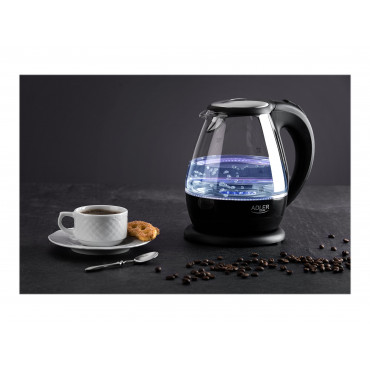 Kettle | Adler | Kettle | AD 1224 | Standard | 2000 W | 1.5 L | Glass | 360 rotational base | Black