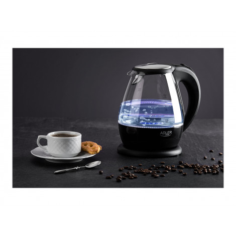 Kettle | Adler | Kettle | AD 1224 | Standard | 2000 W | 1.5 L | Glass | 360 rotational base | Black