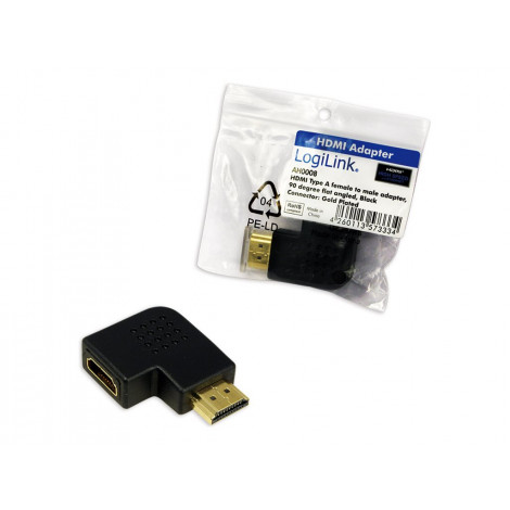 HDMI Adapter, AM to AF in 90 degree flat angled | Logilink