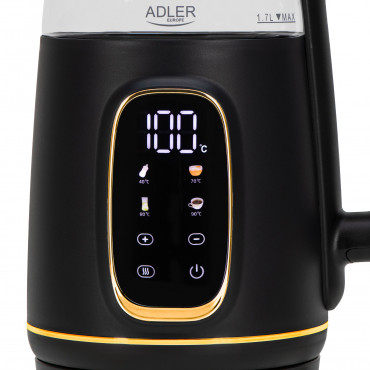 Adler Kettle with LED Display | AD 1305 | Electric | 2200 W | 1.7 L | Plastic | 360 rotational base | Black/Gold