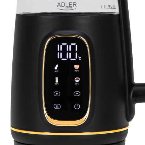 Adler Kettle with LED Display | AD 1305 | Electric | 2200 W | 1.7 L | Plastic | 360 rotational base | Black/Gold