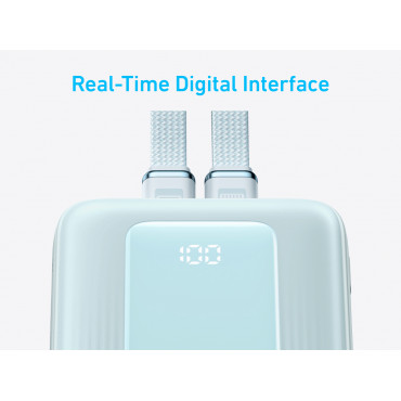 Anker Power Bank with Built-In USB-C and + Lighting Cable | A1680031 | 10000 mAh | 30W | Blue