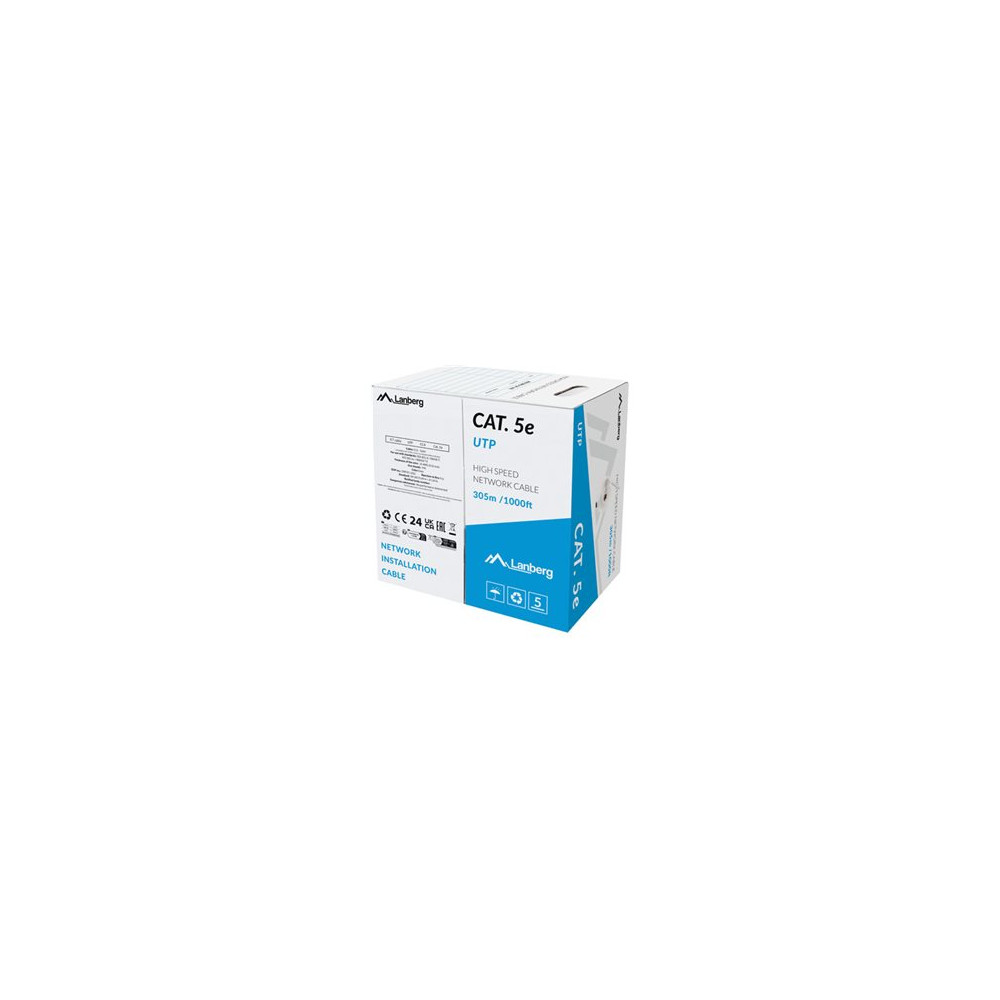 Lanberg | LAN Cable Cat.5E 305M Solid CCA Grey Fluke Passed | LCU5-15CC-0305-S