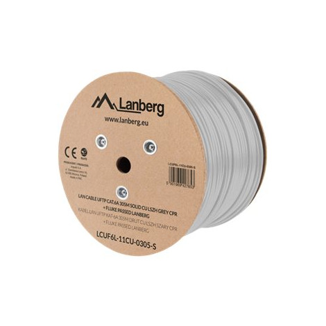 Lanberg | LAN Cable CAT.6A UFTP 305M Solid CU LSZH Grey CPR + Fluke Passed | LCUF6L-11CU-0305-S