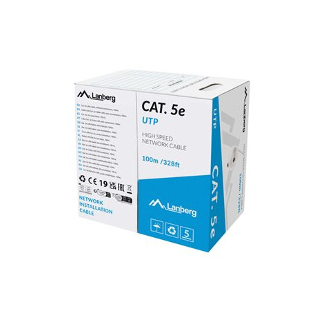 Lanberg | LAN Cable CAT.5E UTP 100M Solid CU Grey Fluke Passed | LCU5-12CU-0100-S