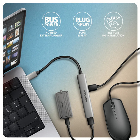 AXAGON ALU STRIP USB-C 4 port hub | HUE-STC