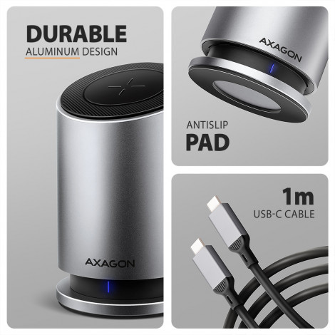 AXAGON USB-C 10Gbps Wireless Charging 9in1 hub | HMC-WL9