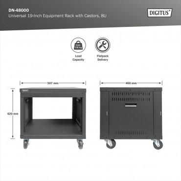 Digitus Universal 19-Inch Equipment Rack with Castors, 8U | DN-48000