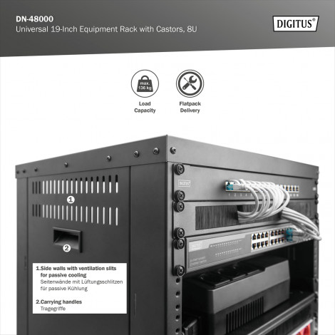 Digitus Universal 19-Inch Equipment Rack with Castors, 8U | DN-48000