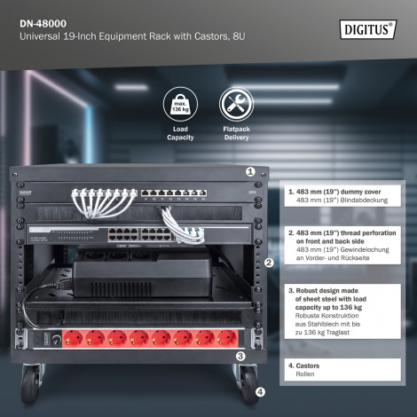 Digitus Universal 19-Inch Equipment Rack with Castors, 8U | DN-48000