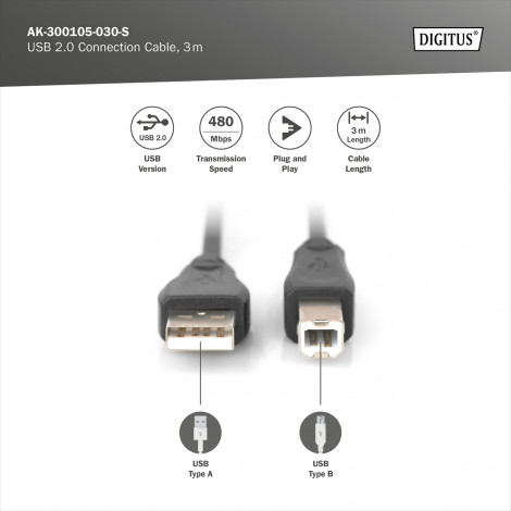 Digitus USB 2.0 Connection Cable | AK-300105-030-S