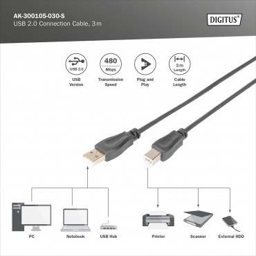 Digitus USB 2.0 Connection Cable | AK-300105-030-S