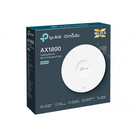 TP-LINK | AX1800 Indoor WiFi 6 Access Point | EAP610 | 802.11ax | 2.4 GHz/5 GHz | 1201 Mbit/s | N/A Mbit/s | Ethernet LAN (RJ-45