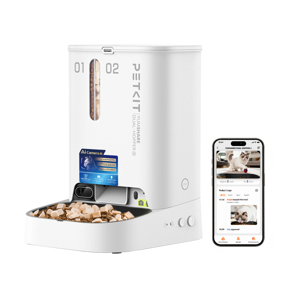 PETKIT YumShare Dual-hopper 2 Automatic Feeder with Camera | Capacity 5 L | Material ABS, 304 stainless steel | White