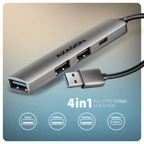 AXAGON ALU STRIP USB-A 4 port hub | HUE-STA