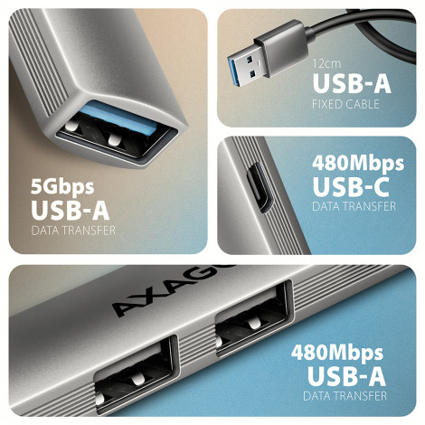 AXAGON ALU STRIP USB-A 4 port hub | HUE-STA