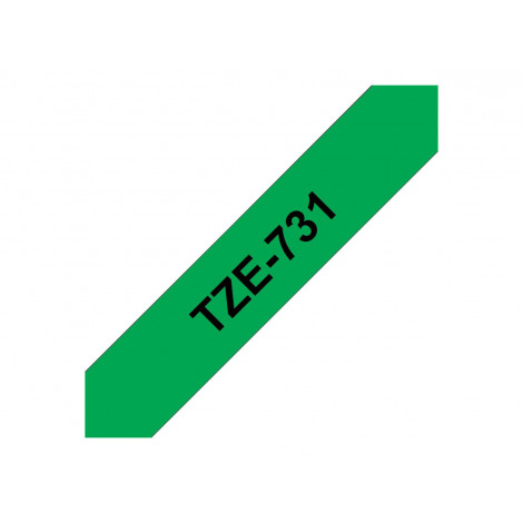 Brother | TZe-731 Laminated Tape | Black on Green | TZe | 8 m | 1.2 cm
