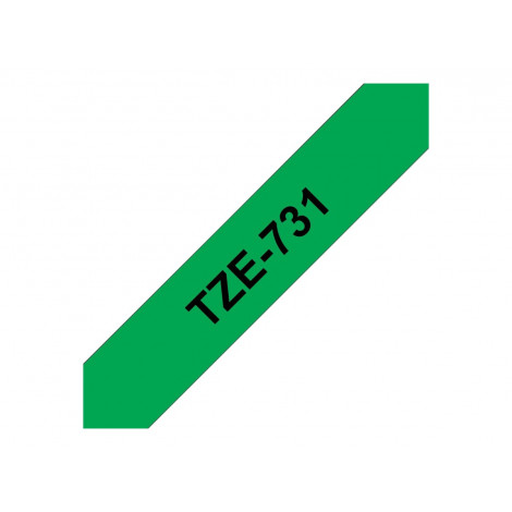 Brother | TZe-731 Laminated Tape | Black on Green | TZe | 8 m | 1.2 cm
