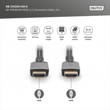 Digitus 8K HDMI Ultra High Speed Connection Cable | DB-330200-020-S | 2 m