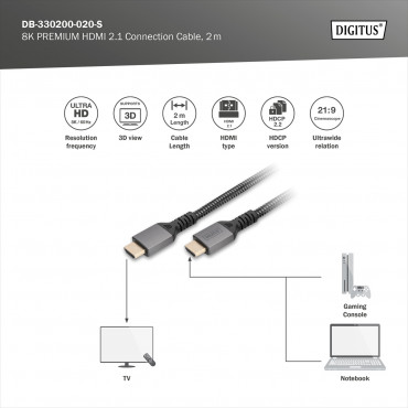 Digitus 8K HDMI Ultra High Speed Connection Cable | DB-330200-020-S | 2 m