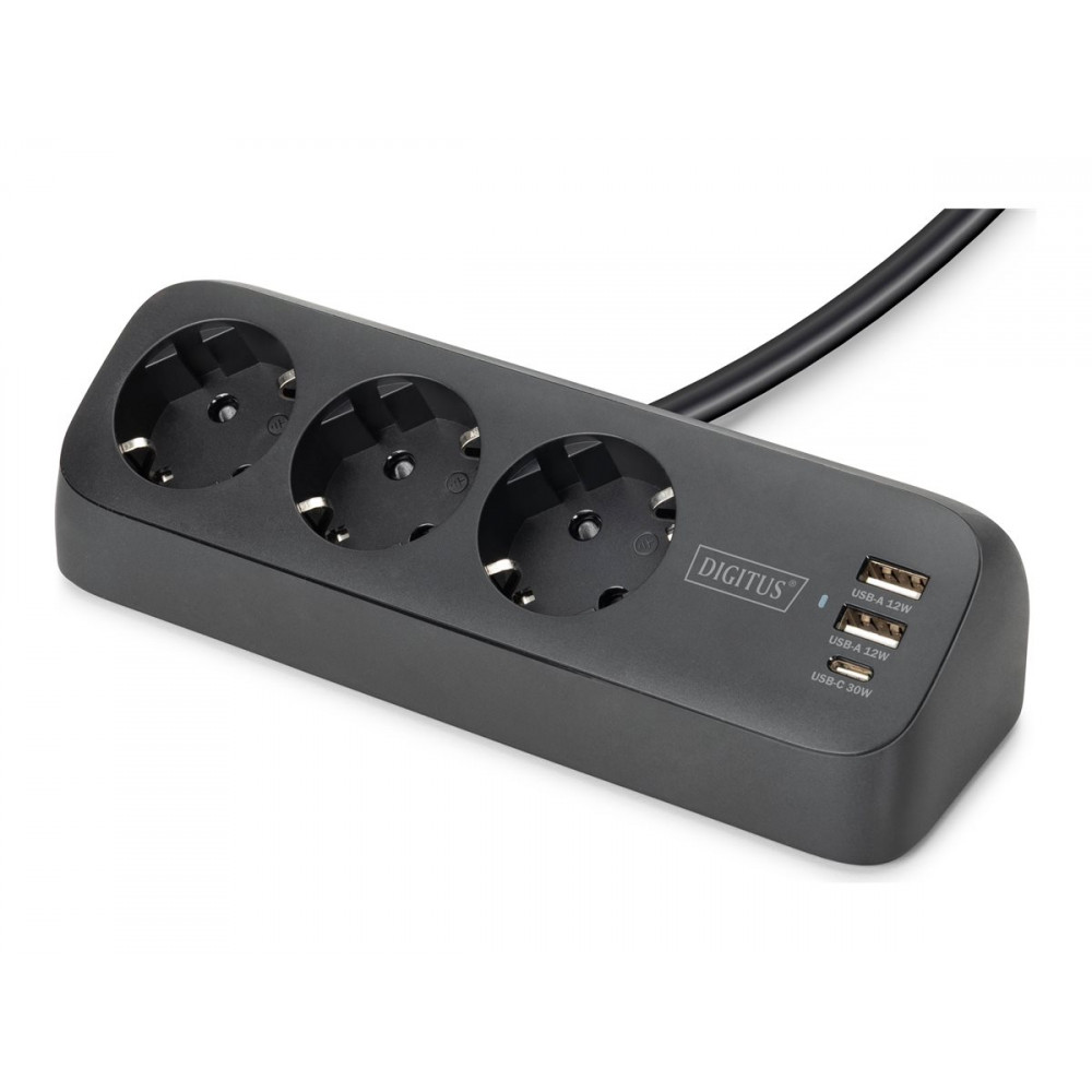 Digitus 3-way office socket strip with 2x USB-A and 1x USB-C connections | DA-70625