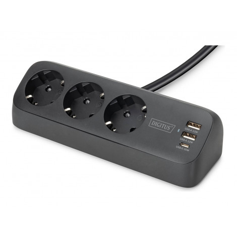 Digitus 3-way office socket strip with 2x USB-A and 1x USB-C connections | DA-70625